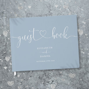 Dusty Blue Script Script Wedding Guest Book
