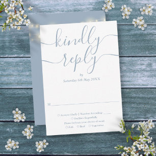 Dusty Blue Script String Lights Wedding RSVP Card
