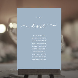 Dusty Blue Script Table Number 1 Seating Chart