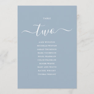 Dusty Blue Script Table Number 2 Seating Chart