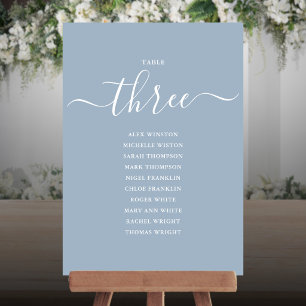 Dusty Blue Script Table Number 3 Seating Chart
