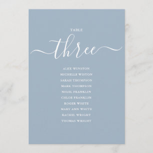Dusty Blue Script Table Number 3 Seating Chart