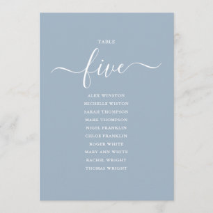 Dusty Blue Script Table Number 5 Seating Chart