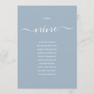Dusty Blue Script Table Number 9 Seating Chart