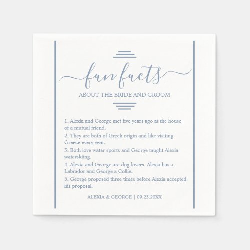 Dusty blue script typography Fun Facts wedding   N Napkins