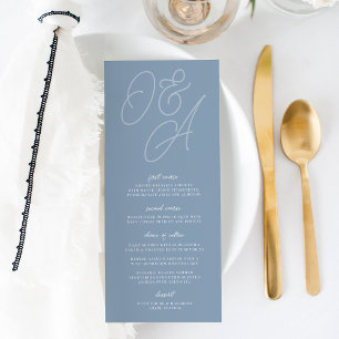 Dusty Blue Script Watermark Monogram Wedding Menu