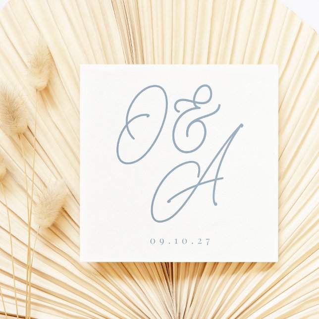 Dusty Blue | Script Watermark Monogram Wedding Napkins (Creator Uploaded)
