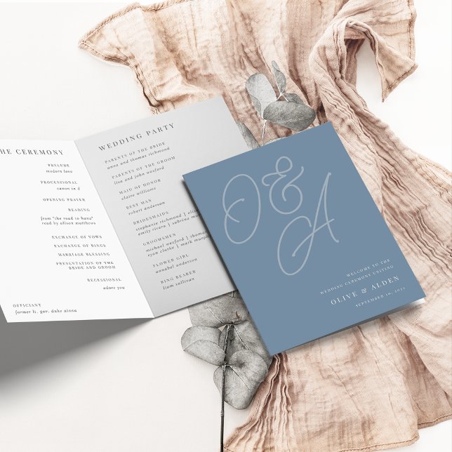 Dusty Blue | Script Watermark Monogram Wedding Program (Creator Uploaded)