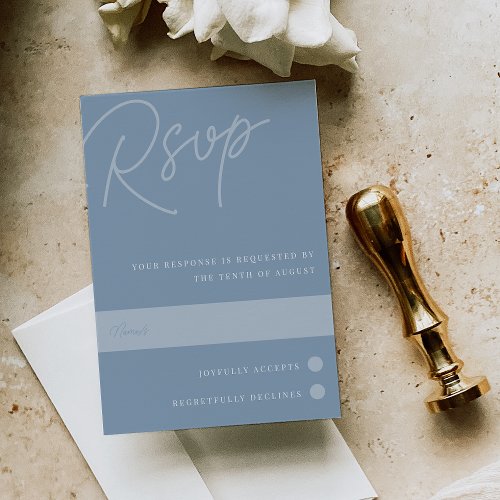 Dusty Blue  Script Watermark Traditional RSVP Card