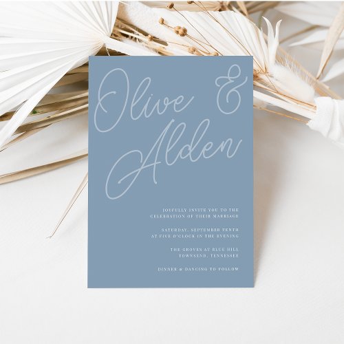 Dusty Blue  Script Watermark Wedding Invitation
