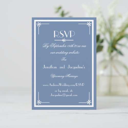 Dusty Blue script website email Wedding RSVP Card