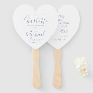 Dusty Blue Script Wedding Ceremony Heart Hand Fan