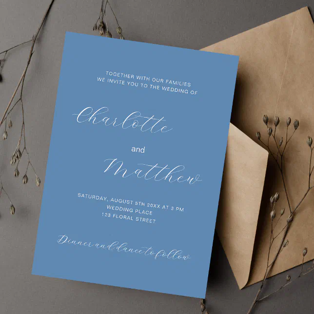 Dusty blue script wedding invitation | Zazzle