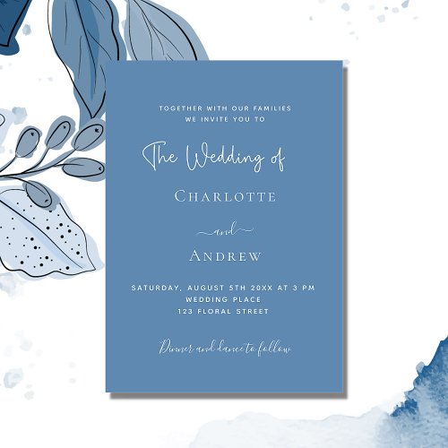 Dusty blue script wedding invitation