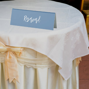 Dusty blue script wedding reserved table tent