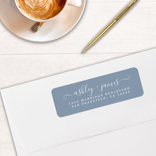 Dusty Blue Script Wedding Return Address Label (Creator Uploaded)