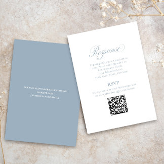 Dusty Blue Script Wedding RSVP QR Code Enclosure Card