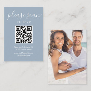Dusty Blue Script Wedding RSVP QR Code Photo Enclosure Card