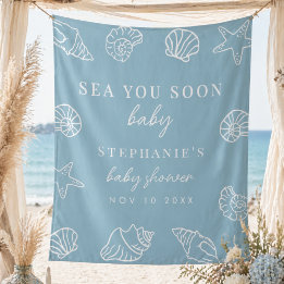 Dusty Blue Sea You Soon Beach Baby Shower Backdrop