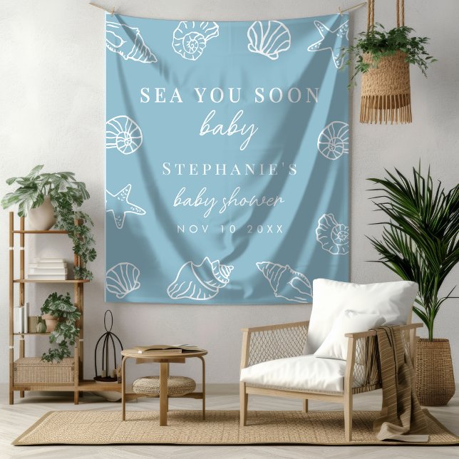 Dusty Blue Sea You Soon Beach Baby Shower Backdrop (Creator Uploaded)