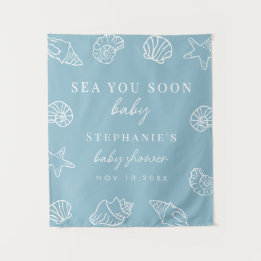 Dusty Blue Sea You Soon Beach Baby Shower Backdrop