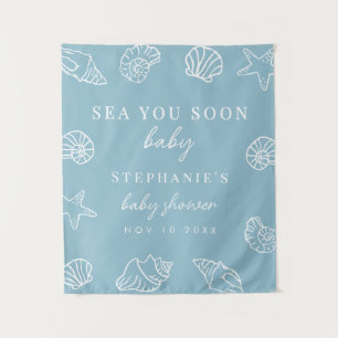Dusty Blue Sea You Soon Beach Baby Shower Backdrop