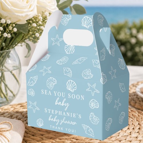 Dusty Blue Sea You Soon Beach Baby Shower Favor Boxes