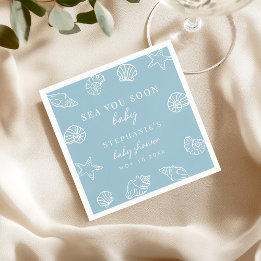 Dusty Blue Sea You Soon Coastal Beach Baby Shower Napkins
