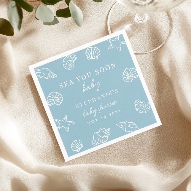 Dusty Blue Sea You Soon Coastal Beach Baby Shower Napkins (Creator Uploaded)