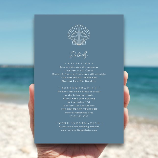 Dusty Blue Seashell Beach Destination Wedding Enclosure Card (Creator Uploaded)