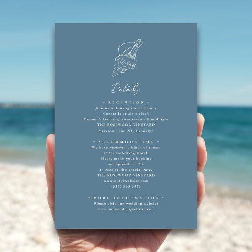 Dusty Blue Seashell Beach Destination Wedding Enclosure Card