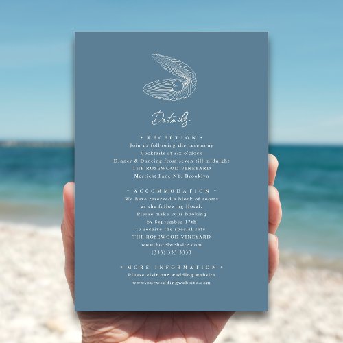 Dusty Blue Seashell Beach Destination Wedding Enclosure Card