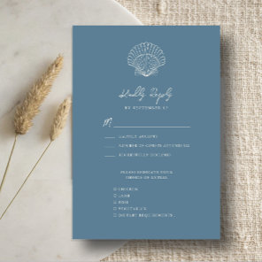 Dusty Blue Seashell Beach Destination Wedding RSVP Card