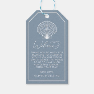 Dusty Blue Seashell Beach Elegant Wedding Welcome Gift Tags