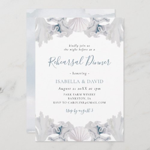 Dusty Blue Seashell Beach Rehearsal Dinner Invitation