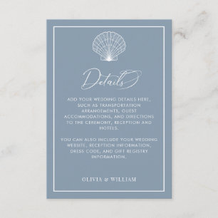 Dusty Blue Seashell Beach Wedding Details Enclosure Card