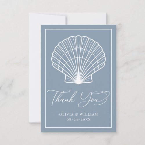 Dusty Blue Seashell Beach Wedding Elegant Thank You Card