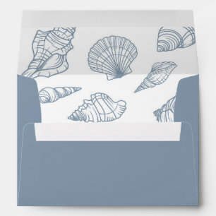 Dusty Blue Seashell Beach Wedding Envelope