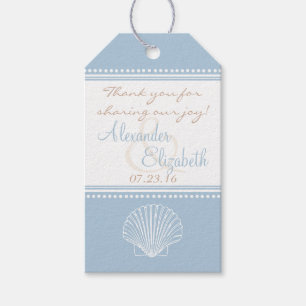 Dusty Blue Seashell Wedding Guest Favor Thank You- Gift Tags