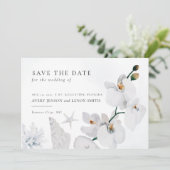 Dusty Blue Seashell White Orchid Beach With Photo Save The Date (Standing Front)