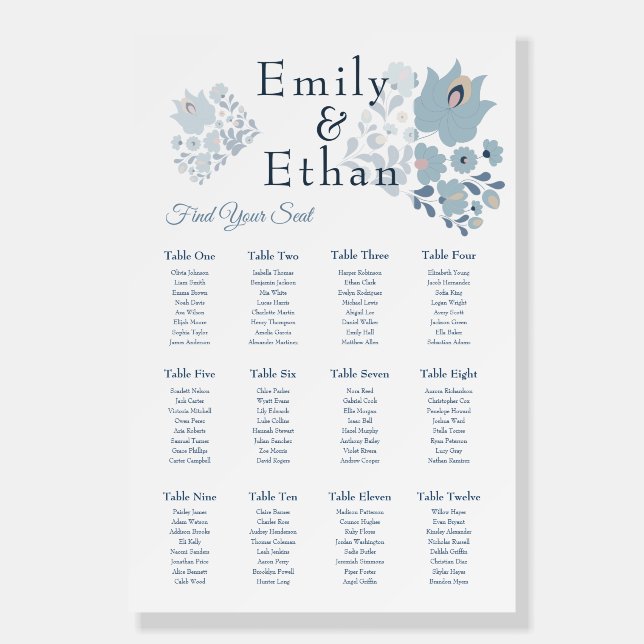 Dusty Blue Seating Chart Elegant Foam Boards (Front)