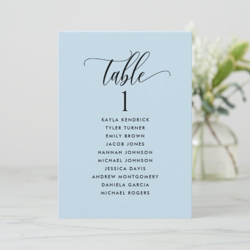 Dusty Blue Seating Plan Cards with Guest Names 