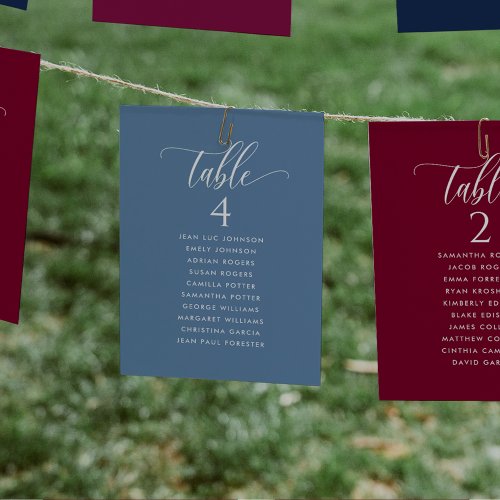 Dusty Blue Seating Plan Cards with Guest Names