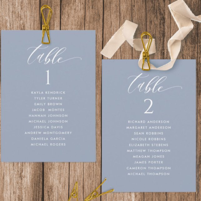 Dusty Blue Seating Plan Cards with Guest Names (Creator Uploaded)