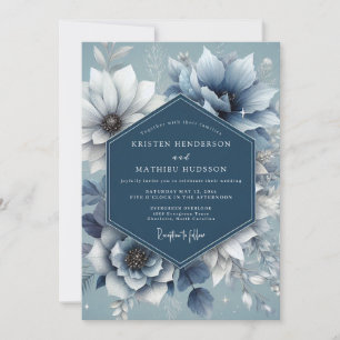 Dusty Blue Serene Anemone Wedding Invitation