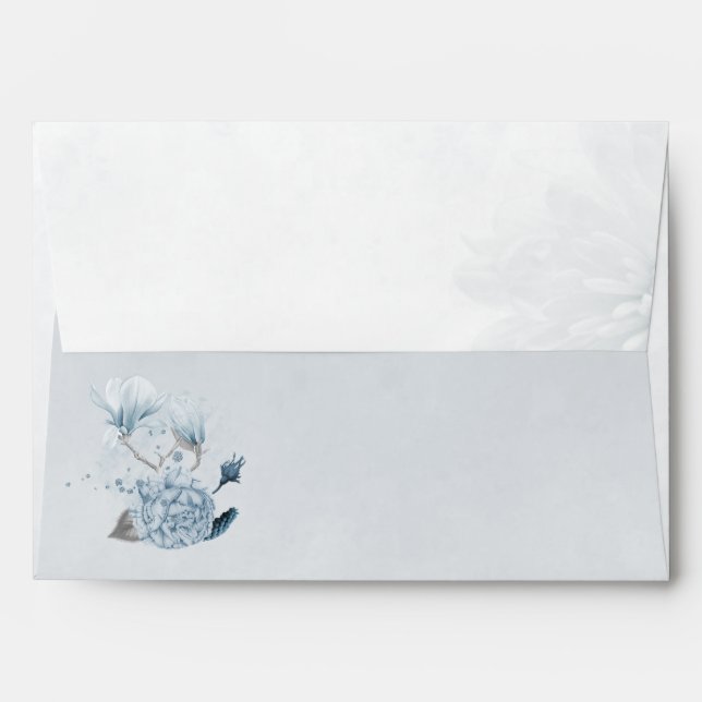 dusty blue shades flowers botanical wedding envelope (Back (Top Flap))