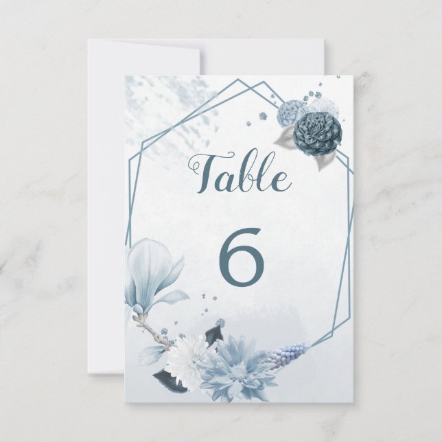 dusty blue shades flowers geometric table number (Front)