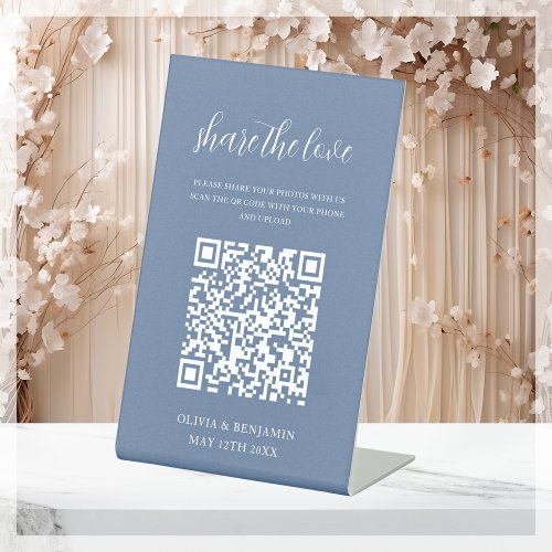 Dusty Blue  Share The Love QR Code Pedestal Sign