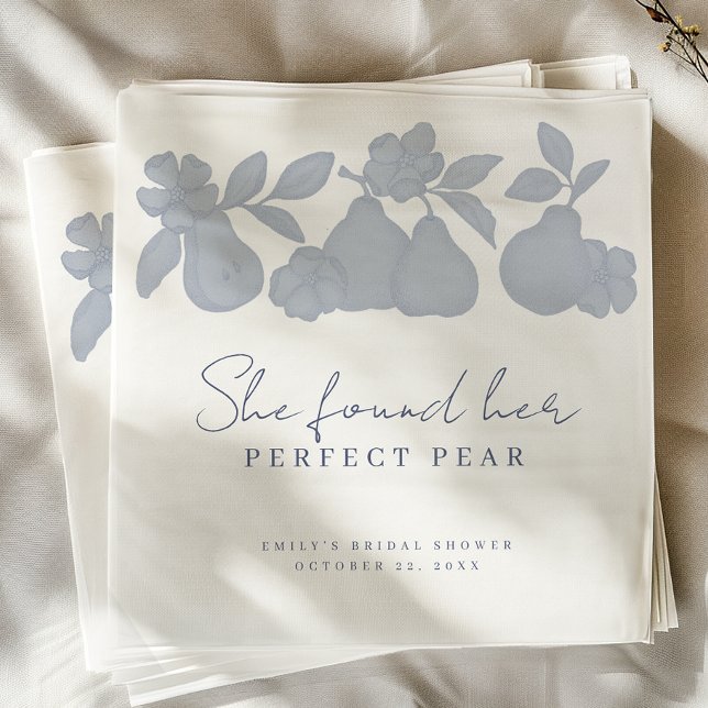 Dusty Blue She Found Her Perfect Pear Bridal Showe Napkins (She found her perfect pear)