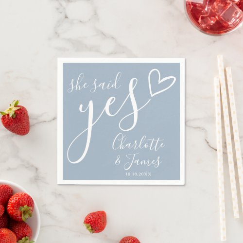 Dusty Blue She Said Yes Engagement Party Napkins